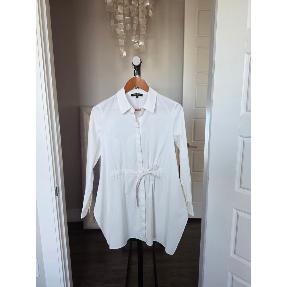 Lafayette 148 New York White Cotton Button Down Tunic Blouse Size M - Picture 8 of 10
